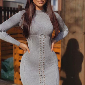 Lace Me Up Long Sleeve Mini Dresss