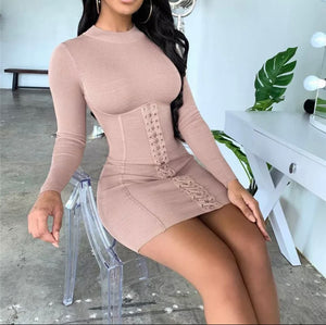 Lace Me Up Long Sleeve Mini Dresss