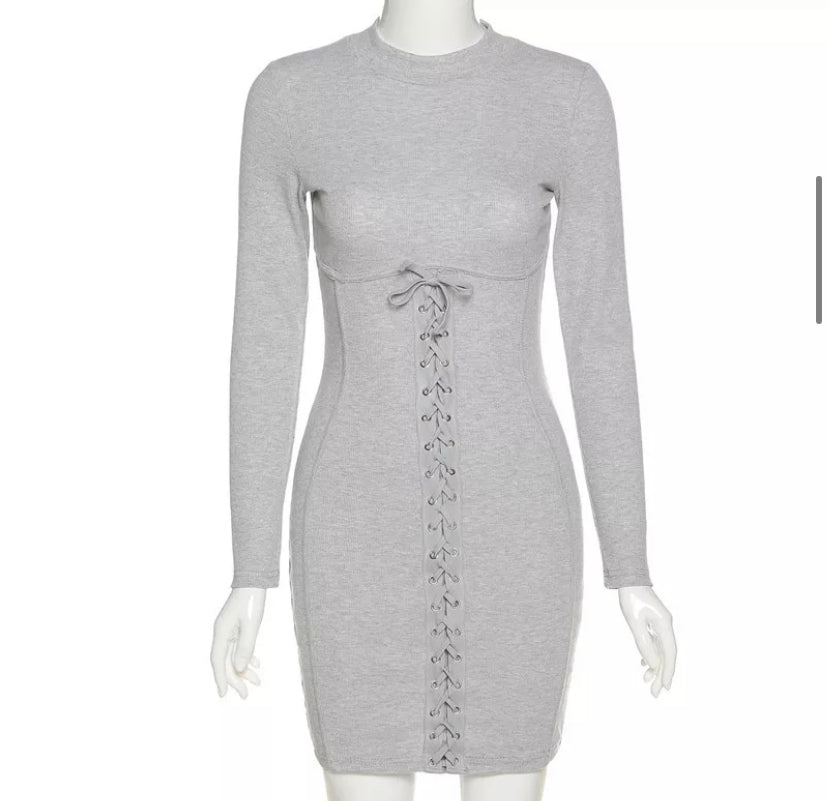 Lace Me Up Long Sleeve Mini Dresss